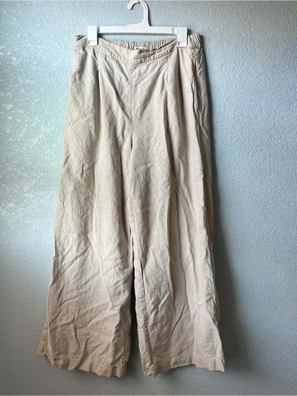 Madewell Linen Blend Wide Leg Pants Size L Beige Oatmeal High Rise Relaxed